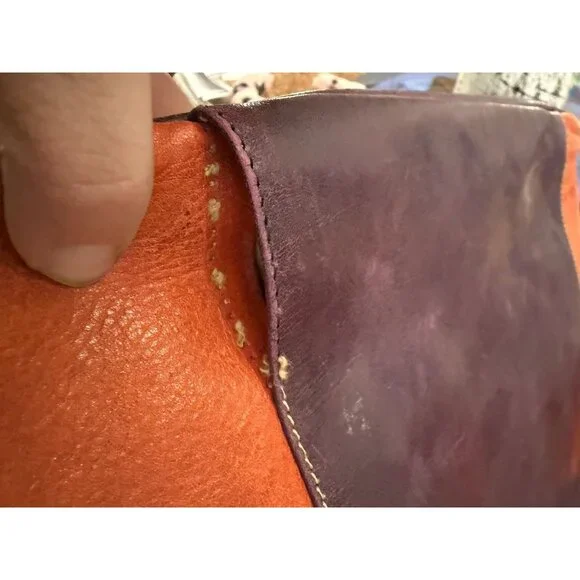 Furla vintage leather tote purse used purple orange color block bag - Picture 13 of 15